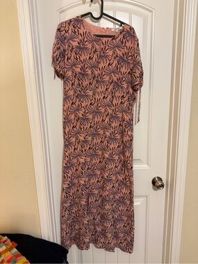 Madewell Dusty Rose Maxi Dress with Navy Leaf Print